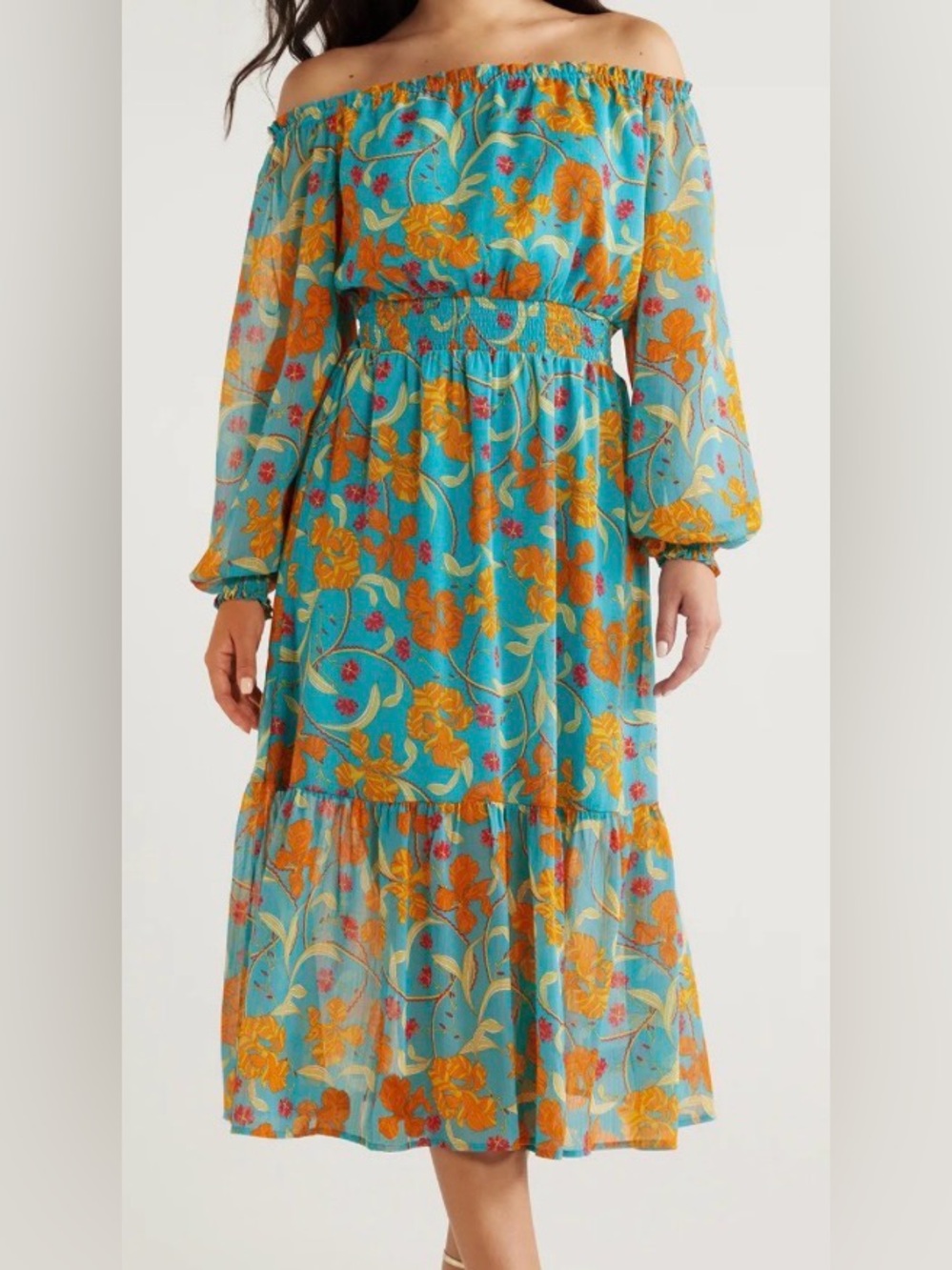 sofia by sofia vergara Teal One-Shoulder Floral Maxi Dress